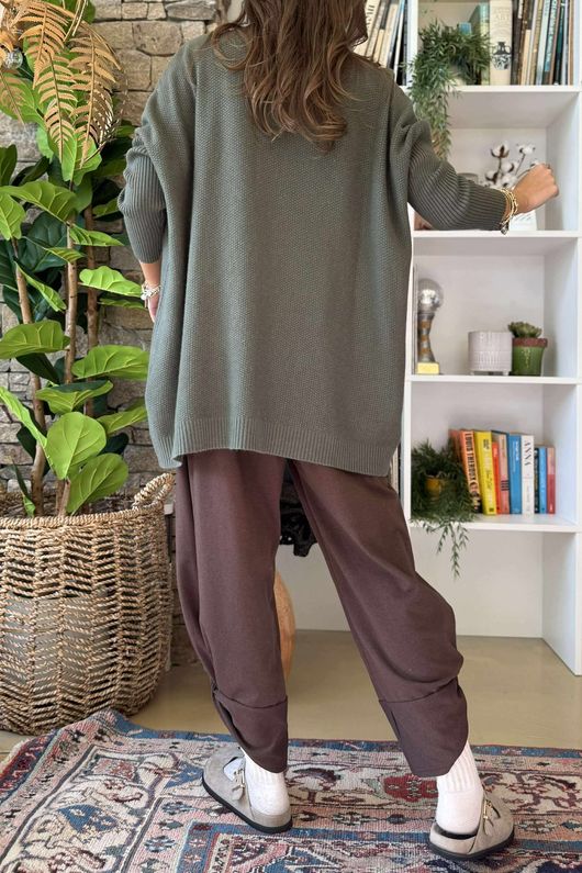 Charli Honeycomb Oversized Turtle Knit Khaki